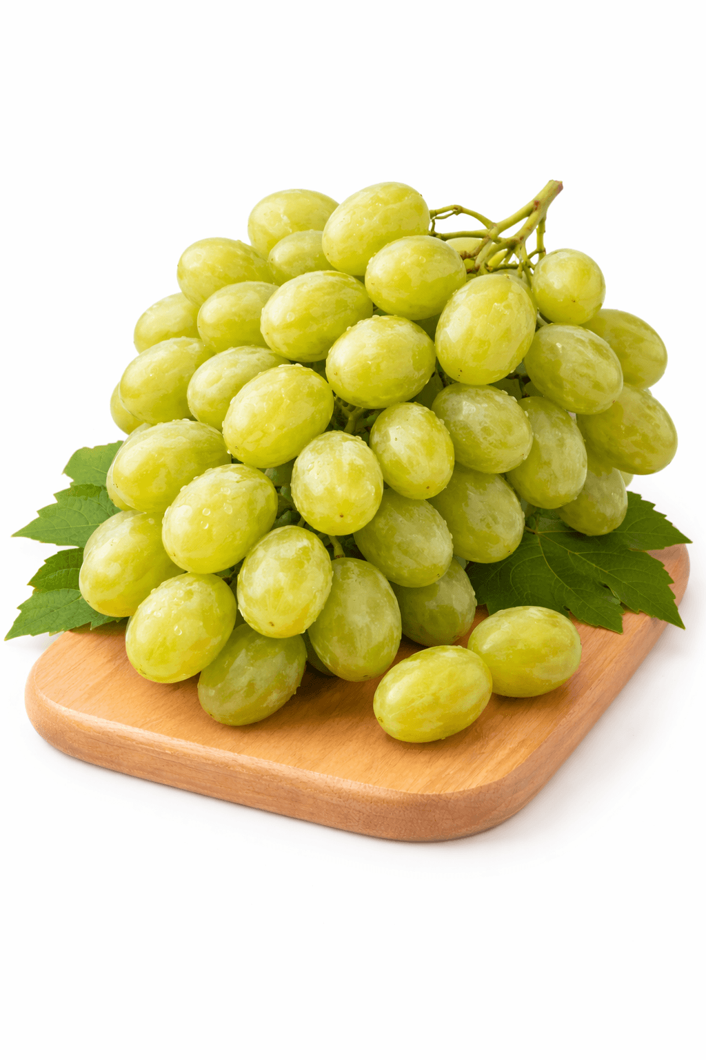 Fresh green grapes on wooden board White Grapes - Image 1