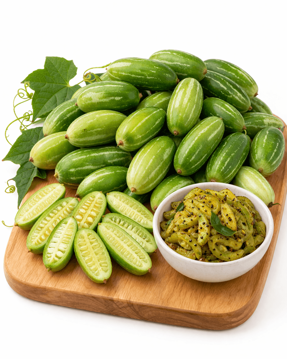 Fresh ivy gourds on wooden board Tindly (Ivy Gourd) - Image 1