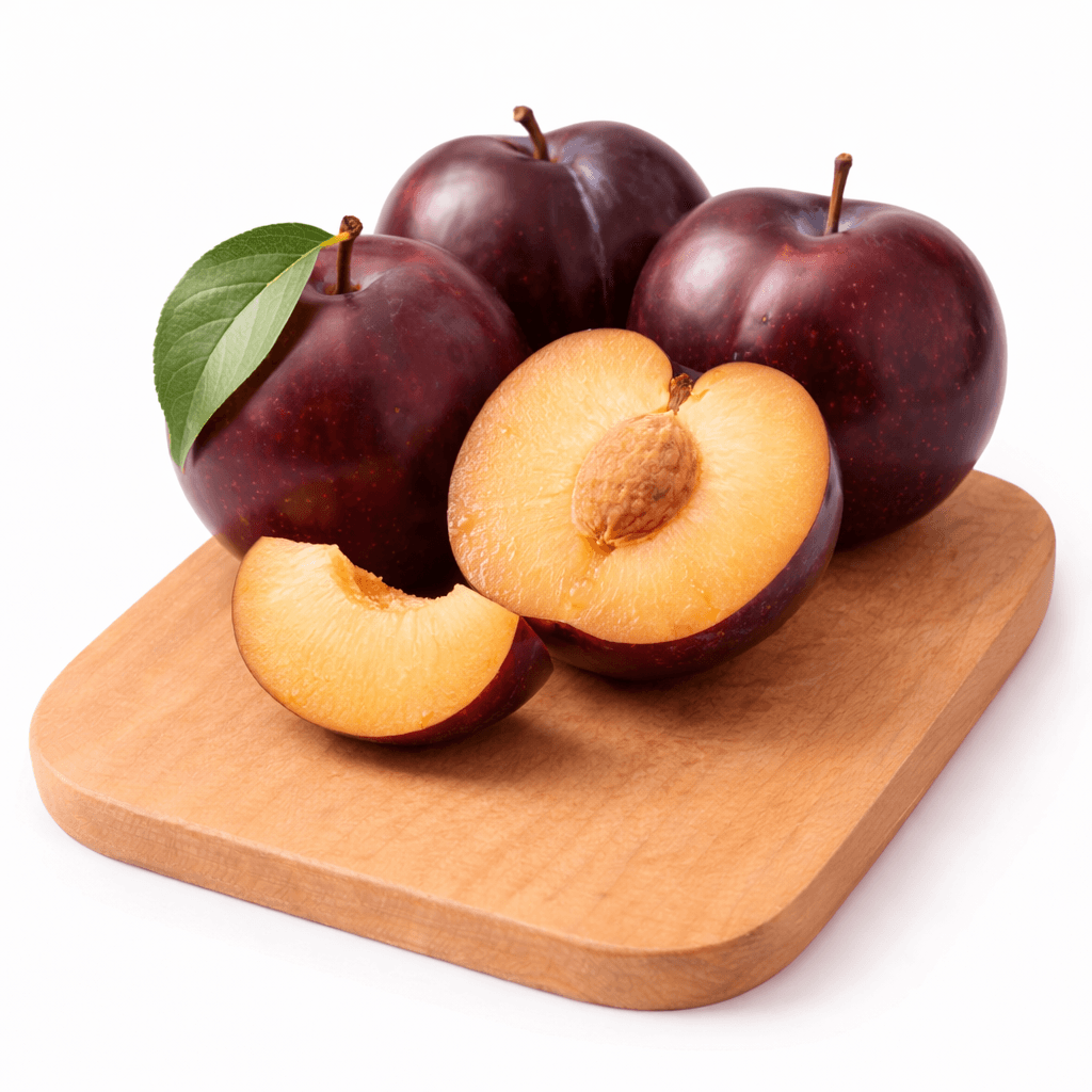 Fresh plums on wooden cutting board Plum - Image 1