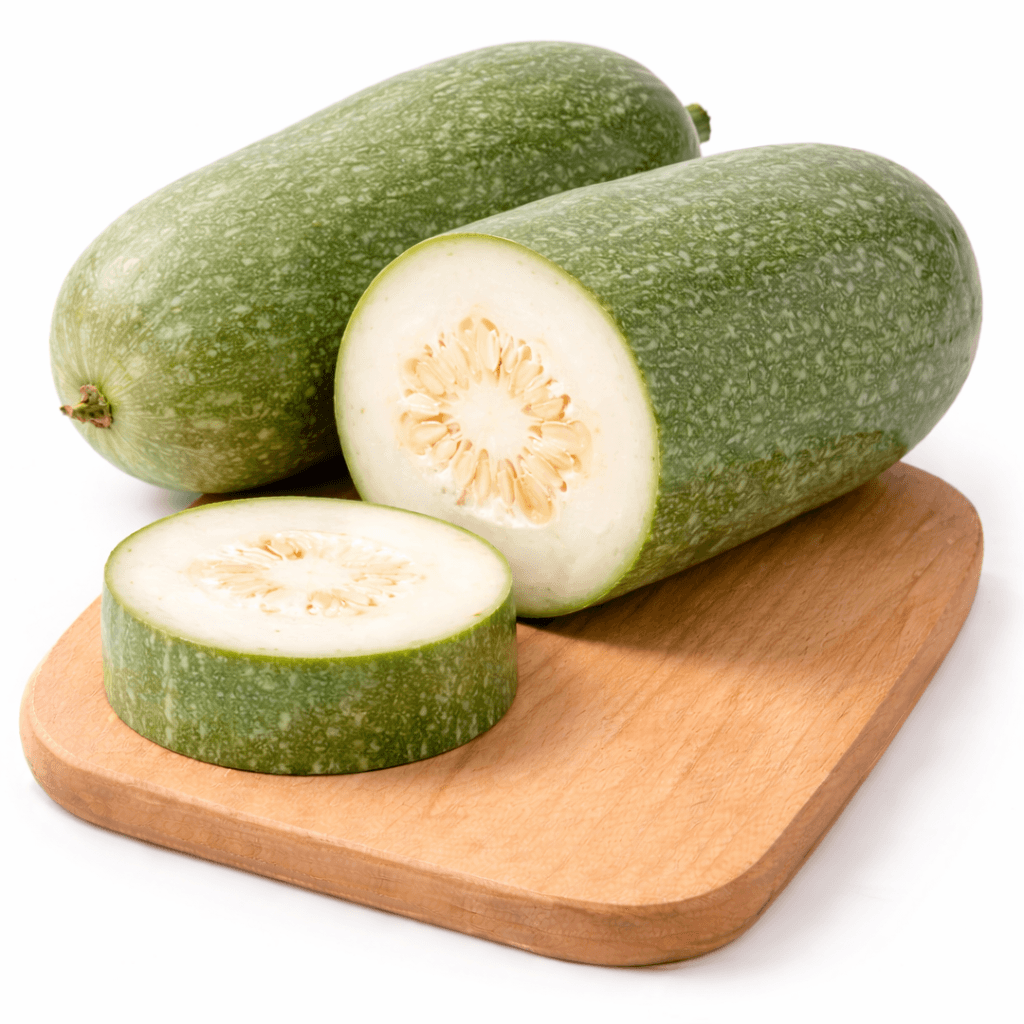 Wax gourds on wooden cutting board Wax Gourd - Image 1