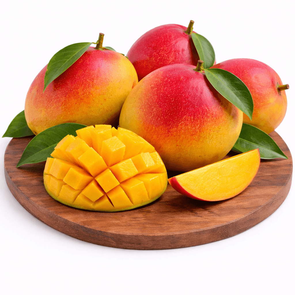 Vibrant Naomi mangoes on wooden board Mango Naomi Egypt - Image 1
